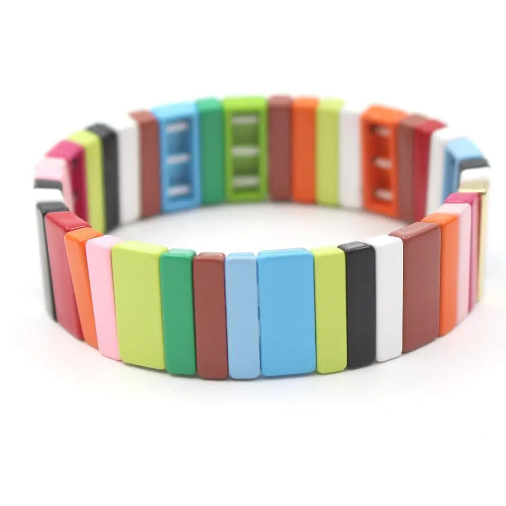 Bohemian Fashion Enamel Ladies Bracelet Rectangular Rectangle Rainbow Lucky Bracelet Beaded Multilayer Stackable Couple Bracelet