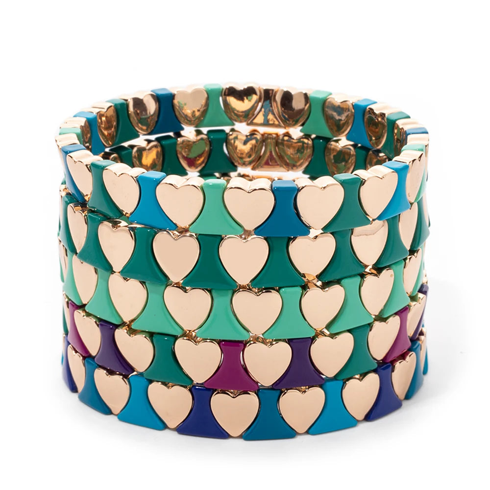 Tejesa Gold Color Heart Shape Bracelets / Elastic Love Bangle For Women Couple Jewelry