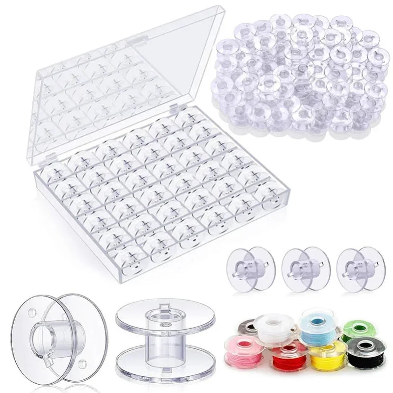 Tejesa 25Pcs Clear Sewing Machine Bobbins Spools Empty Bobbins Spools Plastic Storage Box For Household DIY Sewing Accessories Tools