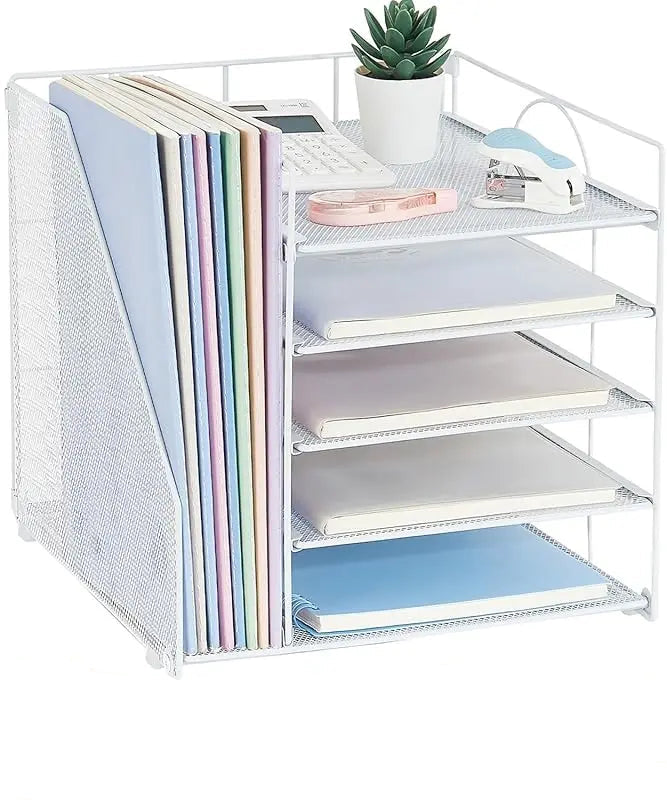 Tejesa 5 - Tier Paper Letter Tray Organizer with File Holder: Office Supplies Desktop Organizer