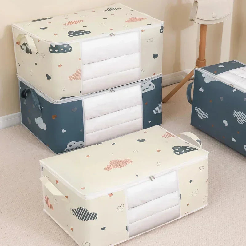 1/2pcs Large/Small Quilt Clothes Storage Bag 50/75L Capacity Moisture Dust Proof Proof Organizer Foldable With Sturdy Zipper
