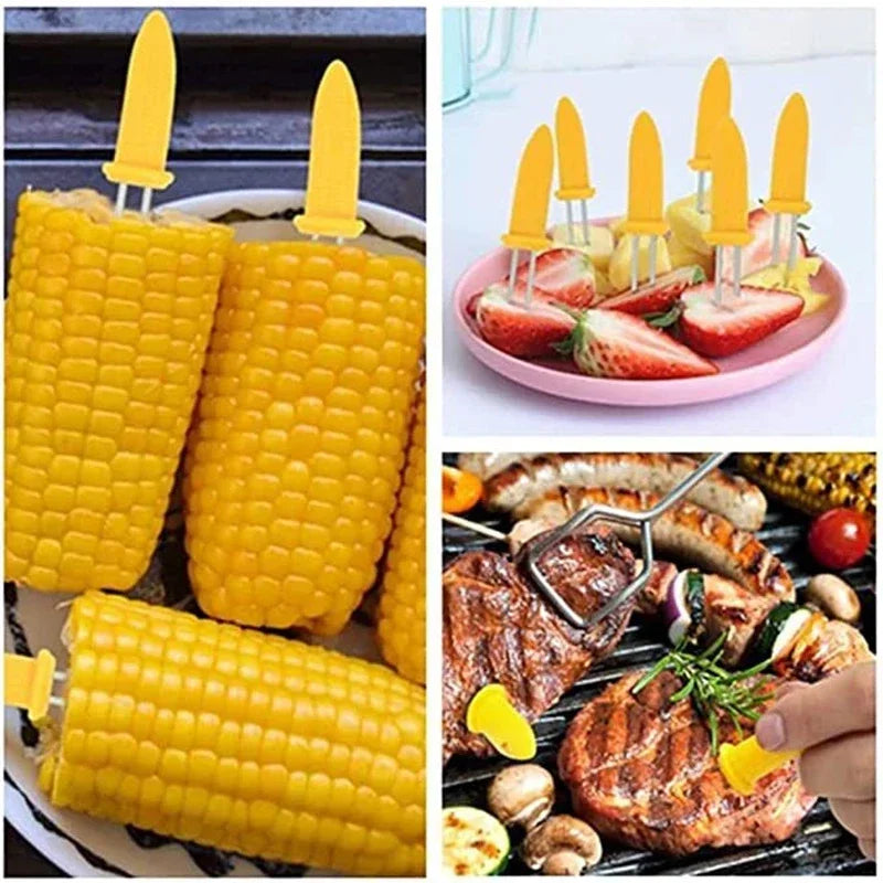 Tejesa 10pcs Fork Corn Skewer Stainless Steel Corn Holders Corn On The Cob Skewers Fruit Forks Outdoor Camping Cooking Barbecue Tool
