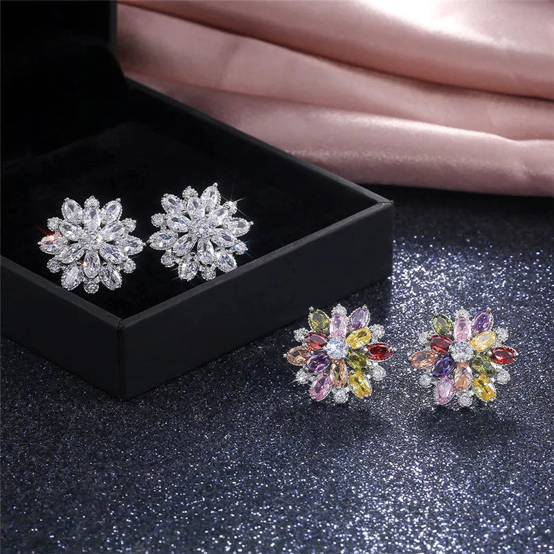 Tejesa 925 Sterling Silver Gorgeous Big Flower Stud Earring for Women Wedding Engage Dance Party Noble Brilliant Zircon Stone Earrings