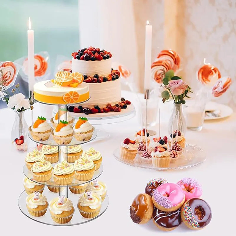 3/4/5 Tier Acrylic Round Cupcake Stand Clear Cup Cake Display Shelf Cupcake Holder Plate Birthday Party Decoration Stands