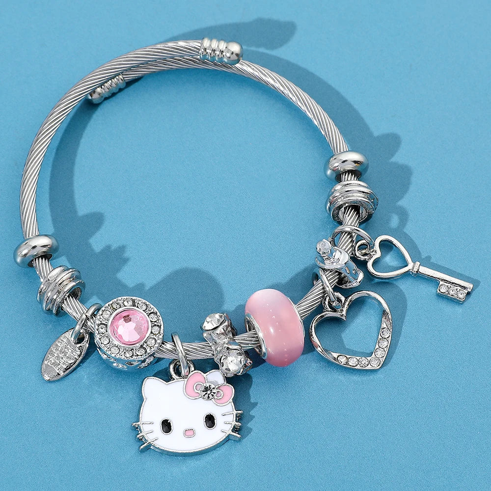Sanrio Cartoon Charms Bracelets Kawaii Hello Kitty Beads Pendant Hand Chains Cute Bangle Jewelry Accessories Gifts for Girls