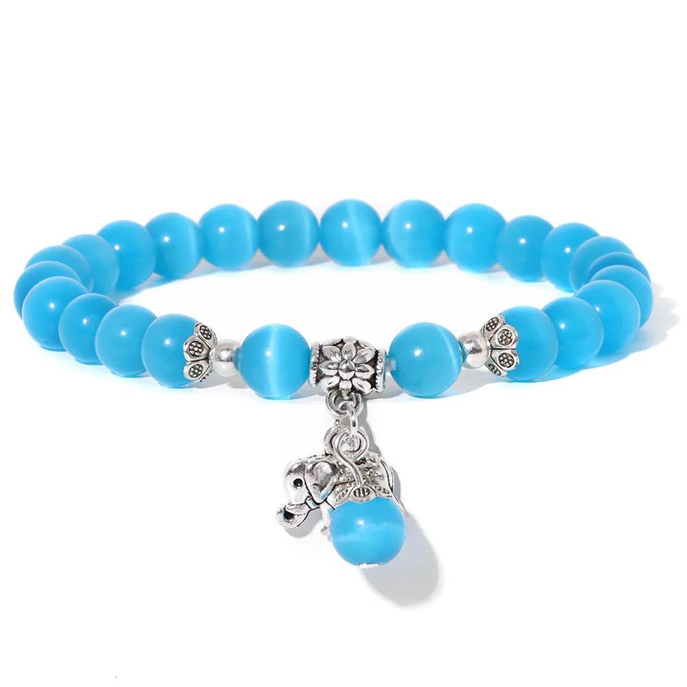 Hemasa   Cat eye Beads Bracelet with Elephant Pendant Bracelet