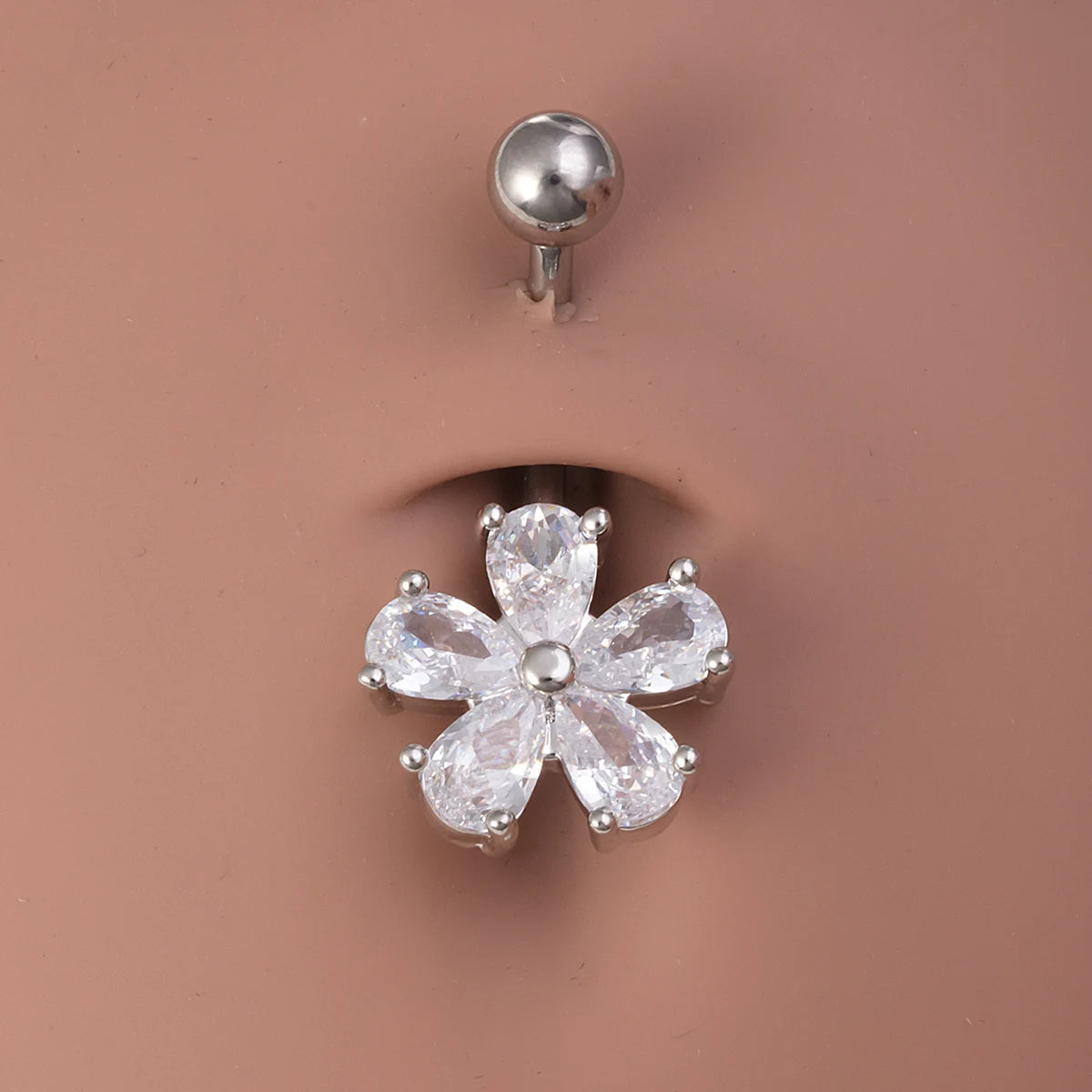 1pc Flower Zircon Belly Button Ring Navel Piercing Stud Stainless Steel Bar Ombligo Stud Body Jewelry