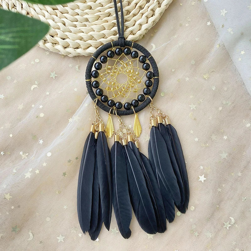 Hemasa Black Feather Wind Chimes  Dream Catcher for Bedroom/ Living Room Hanging Ornaments Car Interior Pendant Festival Gifts