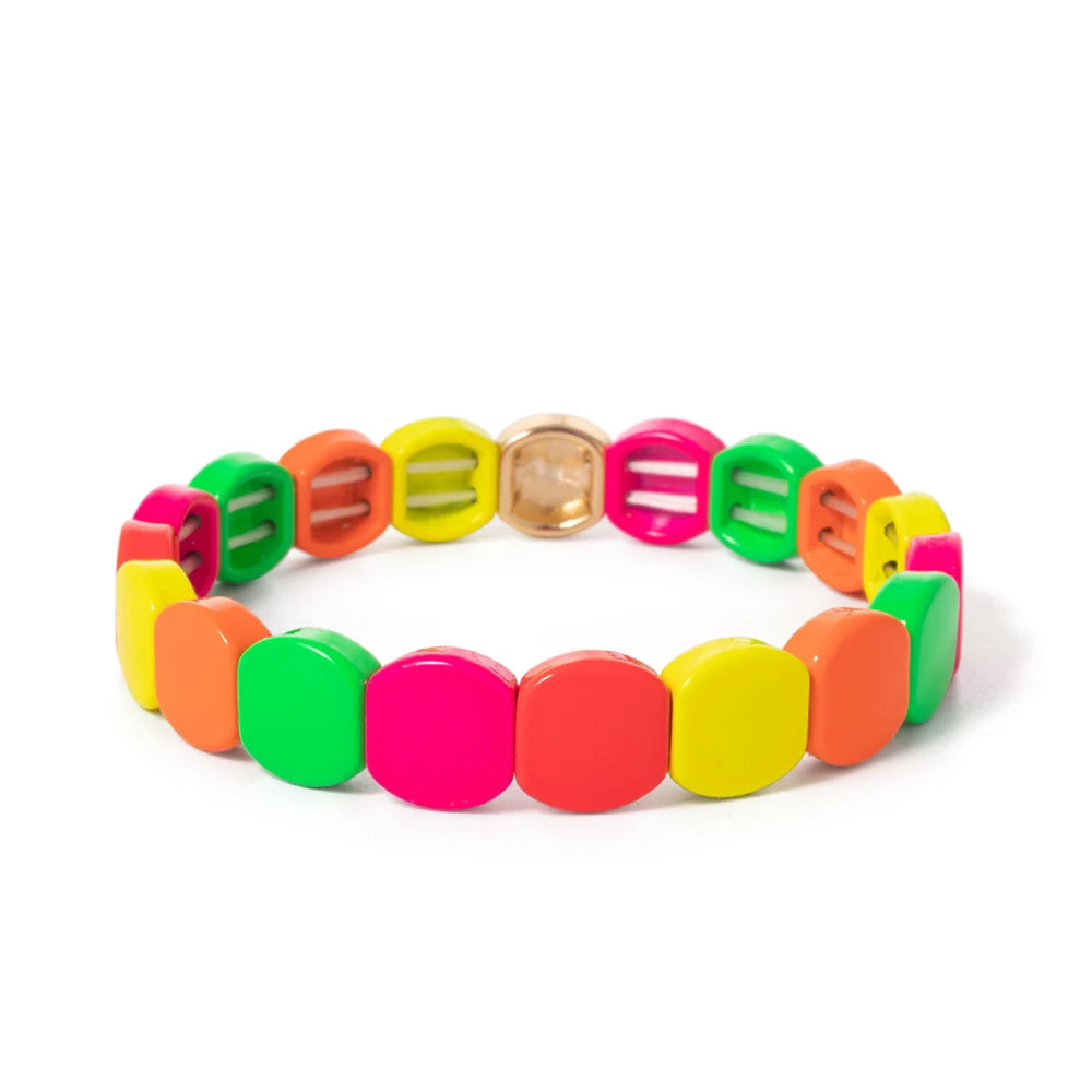 Tejesa Yellow Red Color  Enamel Tile Beads Bracelets For Women /Hand Jewelry Charms Beach Elastic Bangle For Party Luxury