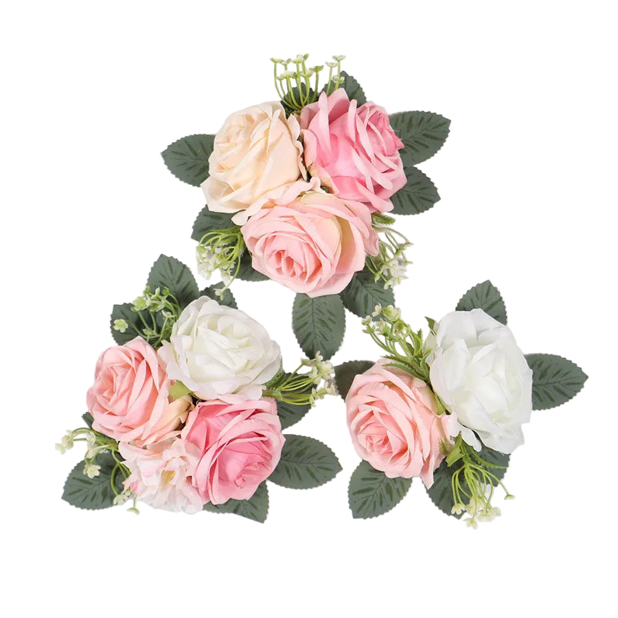 Tejesa 3pcs Pre-made Cake Flowers Toppers Blue White Rustic Boho Wedding Birthday Silk Cake Decoration Flower Party Supplies