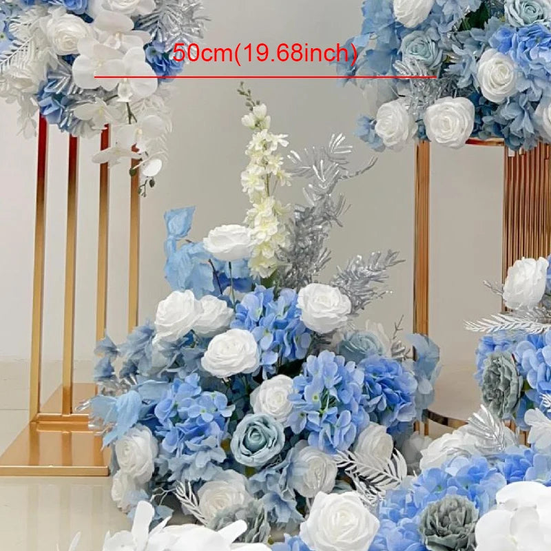White Blue Rose Flower Row Decor Wedding Backdrop Arch Frame Banquet Aisle Floral Ball Birthday Party Event Props Window Display