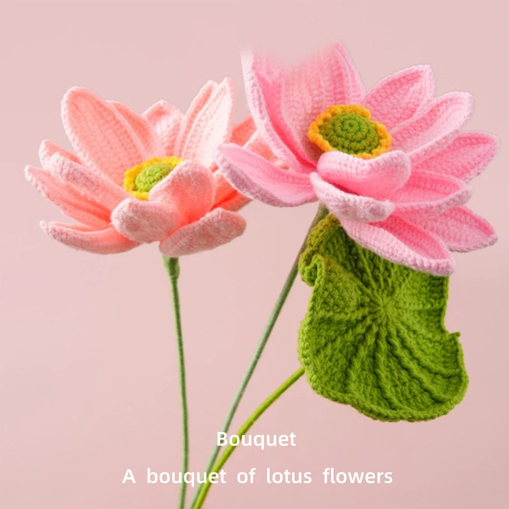 Hemasa Large Lotus Crochet Flowers Creative Knitting Lotus Flower Bouquet Handmade Plant Home Decor Crochet Woven Flowers