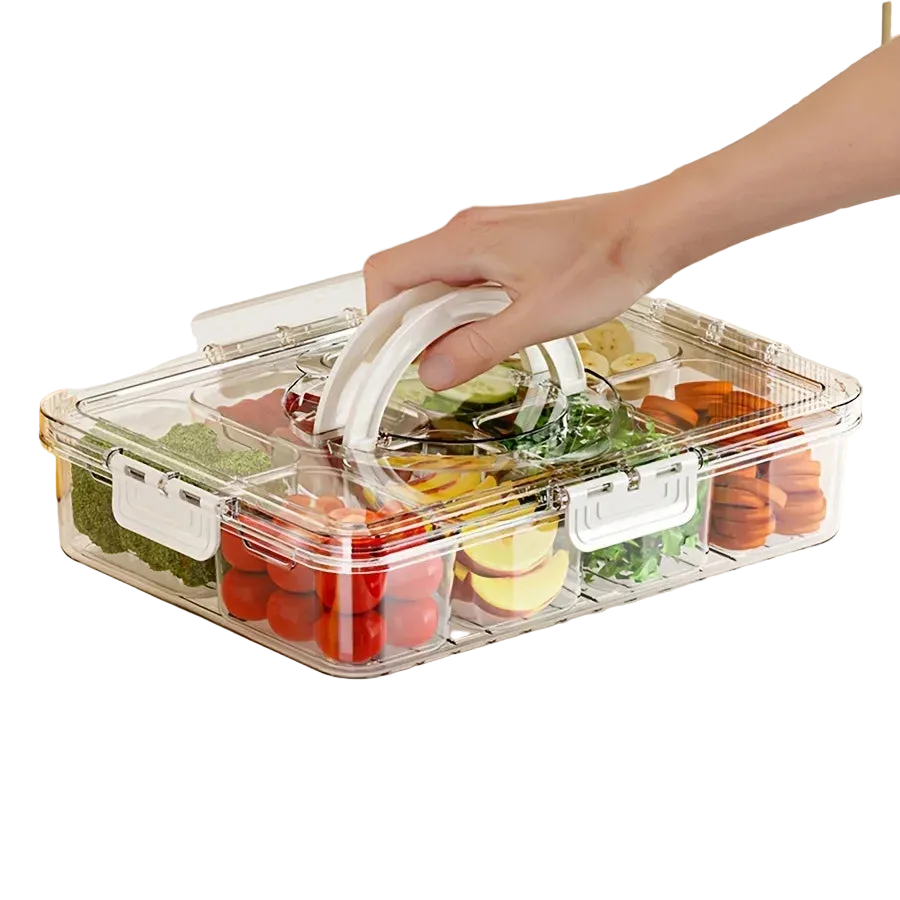 Tejesa Divided Plate with Lid, Food Storage Box, Snack Box, 4/8 Grid Snack Box, Fruit Storage Box for Refrigerator, Vegetable, Fruit