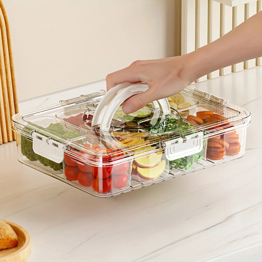 Tejesa Divided Plate with Lid, Food Storage Box, Snack Box, 4/8 Grid Snack Box, Fruit Storage Box for Refrigerator, Vegetable, Fruit