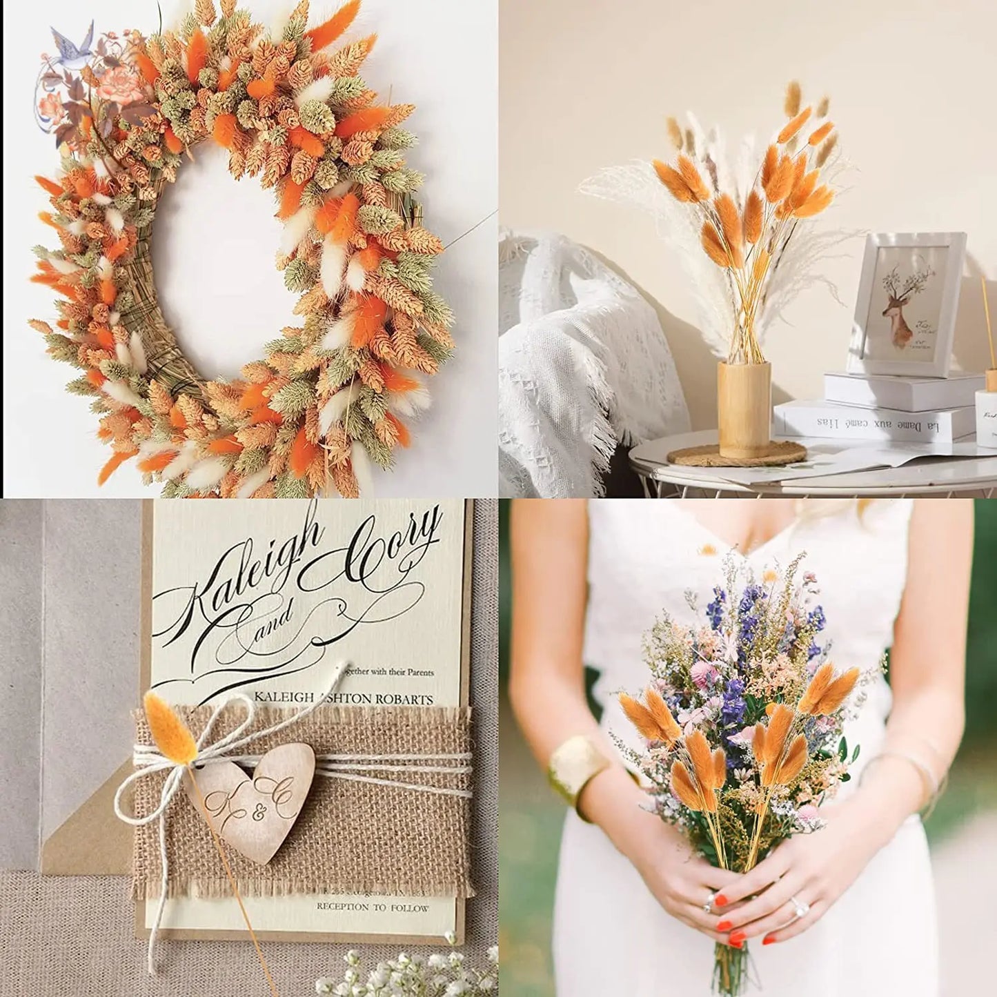 120Pcs Dried Rabbit Tail Flower Bouquet Wedding Floral Natural Bunny Tails Grass Artificial Lagurus Ovatus Christmas Decoration