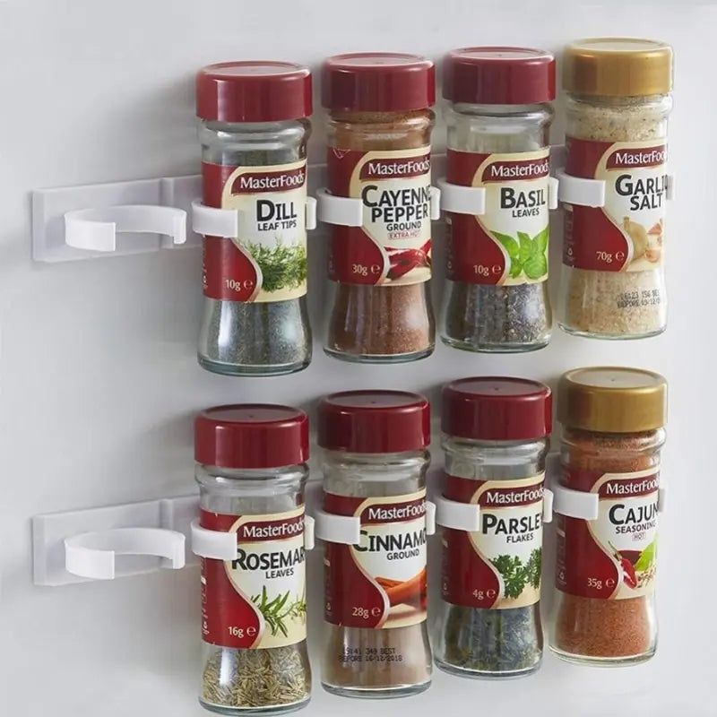 Hemasa 4pcs Grey Plastic Kitchen Jar Rack Wall-Mounted Adhesive Seasoning Bottles Holder Spice Bottle Holder Tool Kitchen Storage Rack