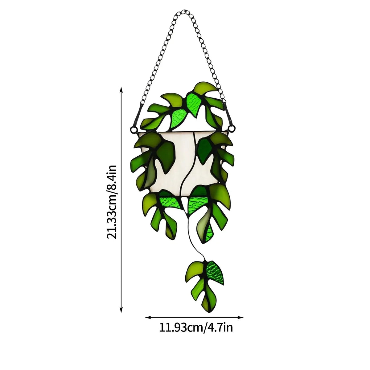 Artificial Plant Decor Handmade Green Fake Plant Stained Glass Window Hanging Light Catcher Decorative Gift For Plant Lover
