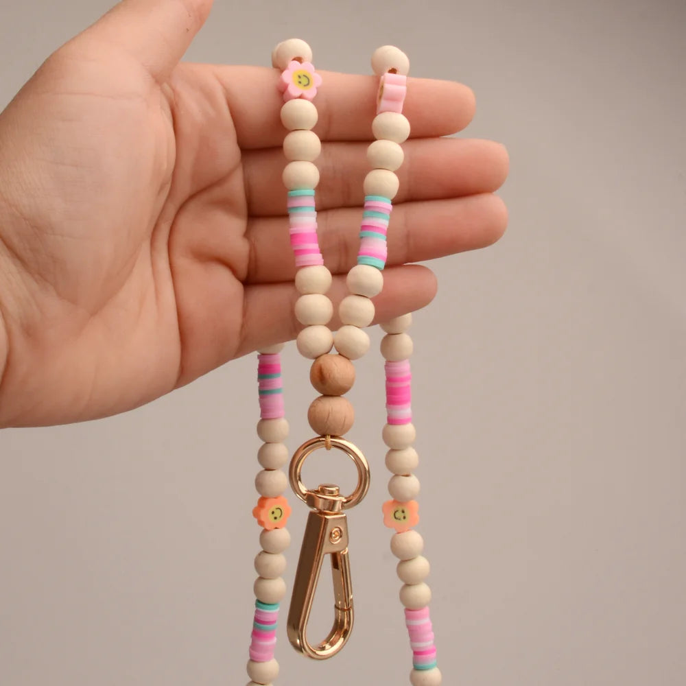 Hemasa New Fashion Wood Beads Necklace Keychains lanyard for Women /Girls