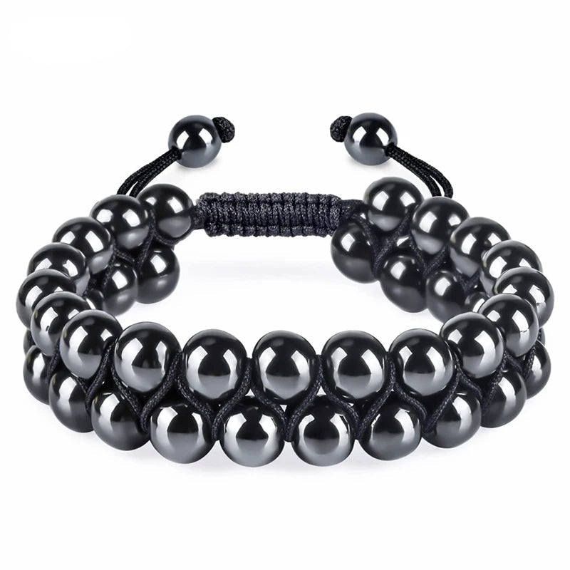 Hemasa Hematite  Natural Stone Beads Bracelet Yoga Stress Relief Healing Gemstone Jewelry Girls