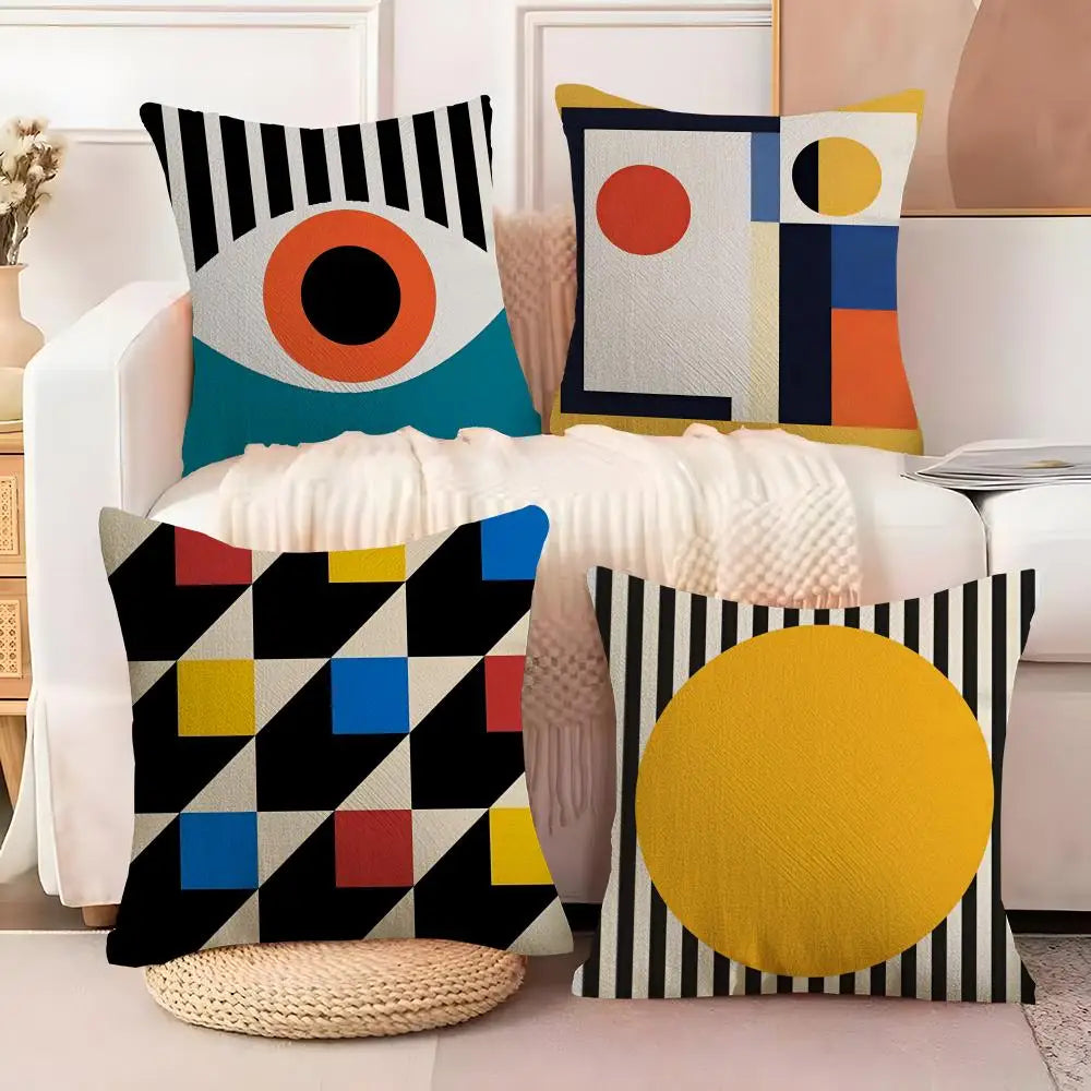 Hemasa  4Pcs Geometry Cushion Cover Soft Plush Fabric Double-Sided Printed Sofa Cushion Cover for All Seasons Home Decor