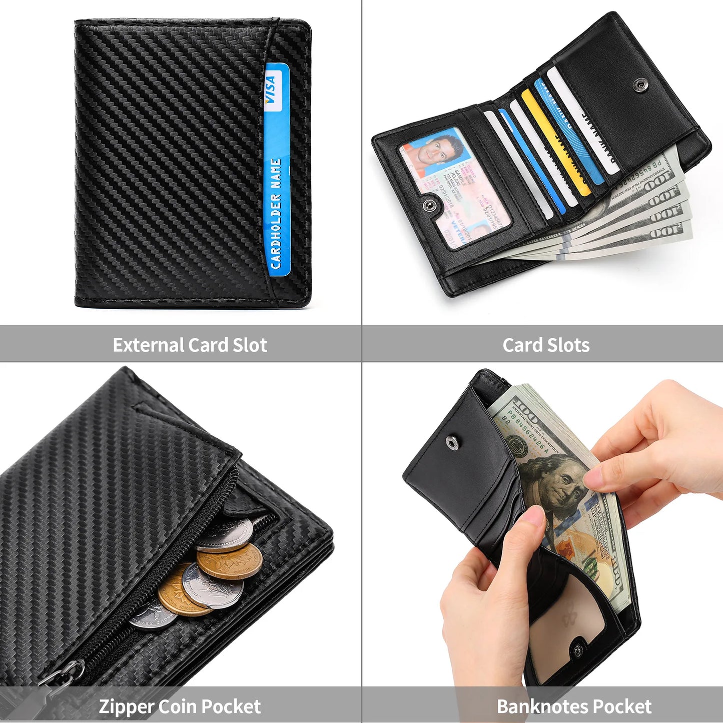 Carbon Fiber Genuine Leahter Wallet for Men RFID Blocking Anti-theft Mini Purse Men's Wallet Coin Bag ID Credit Card Holder