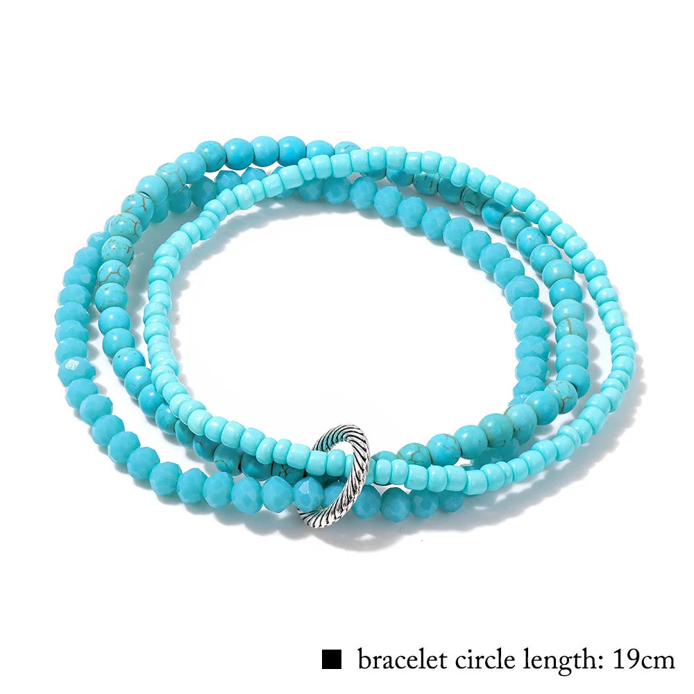 3Pcs/Set Colorful Glass Beaded Bracelet 4mm Howlite Crystal Beads Charm Bracelets Bangles for Women Friendship Jewelry Gift