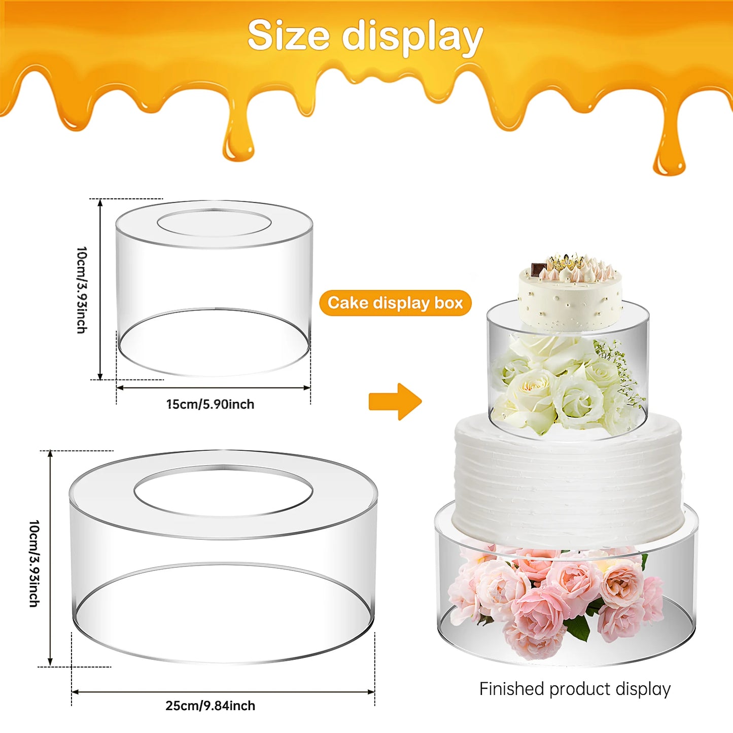2Pcs Acrylic Cake Stand Fillable Cake Risers Clear Cake Tier Stackable Cake Display Boxex Decor Wedding Birthday Party Supplies