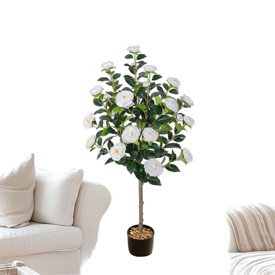 Tejesa Artificial Tree Artificial Camellia Tree 120cm/47.24in  Fake Bonsai Plant Removable Fake Flower Tree Party Christmas Home Decor
