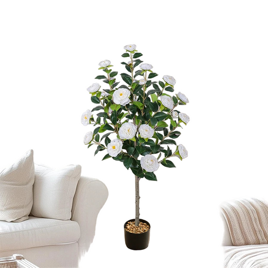Tejesa Artificial Tree Artificial Camellia Tree 120cm/47.24in  Fake Bonsai Plant Removable Fake Flower Tree Party Christmas Home Decor