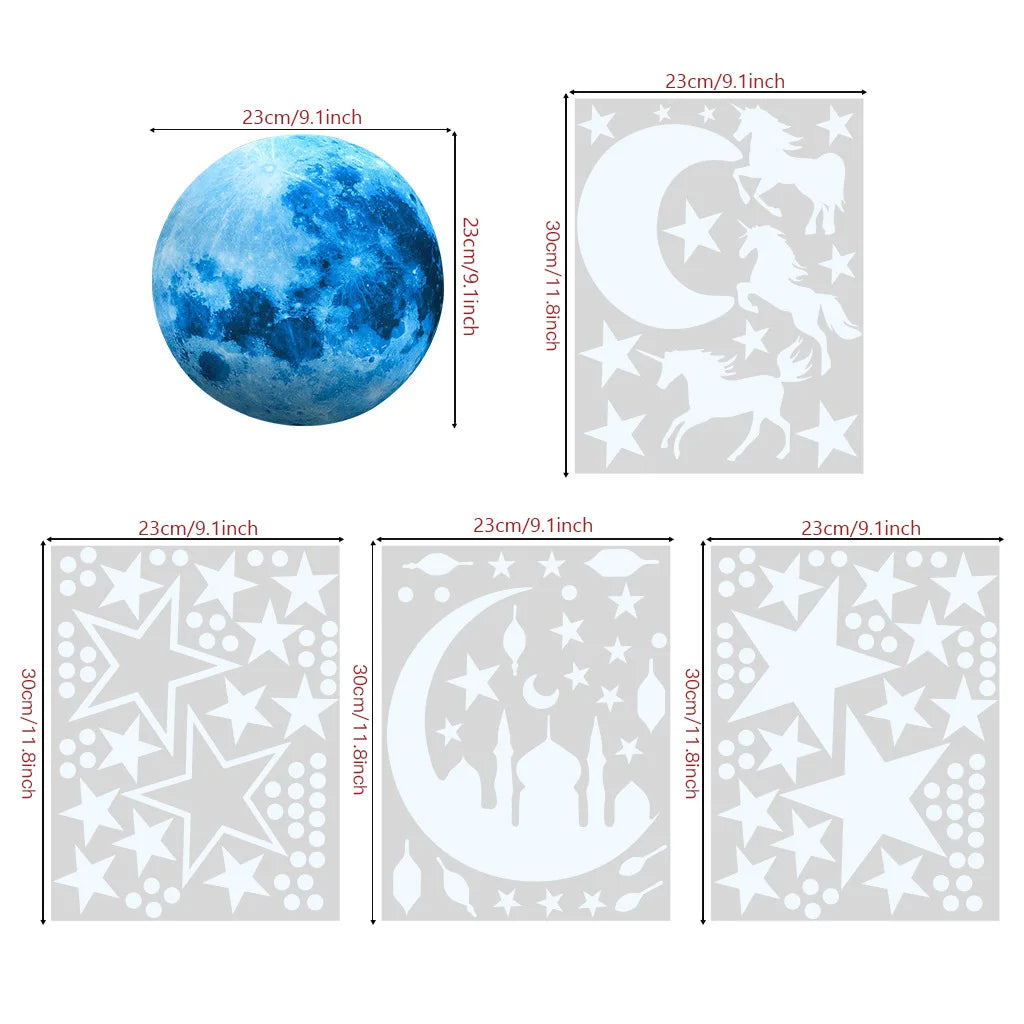 Tejesa Luminous Moon and Stars Wall Stickers for Kids Room /Baby Nursery /Home Decoration