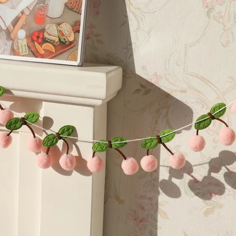 Hemasa Cherry Felt Ball Handmade Garland String Wall Hanging Ornaments Hair Ball Pendant Kids Room Shower Party