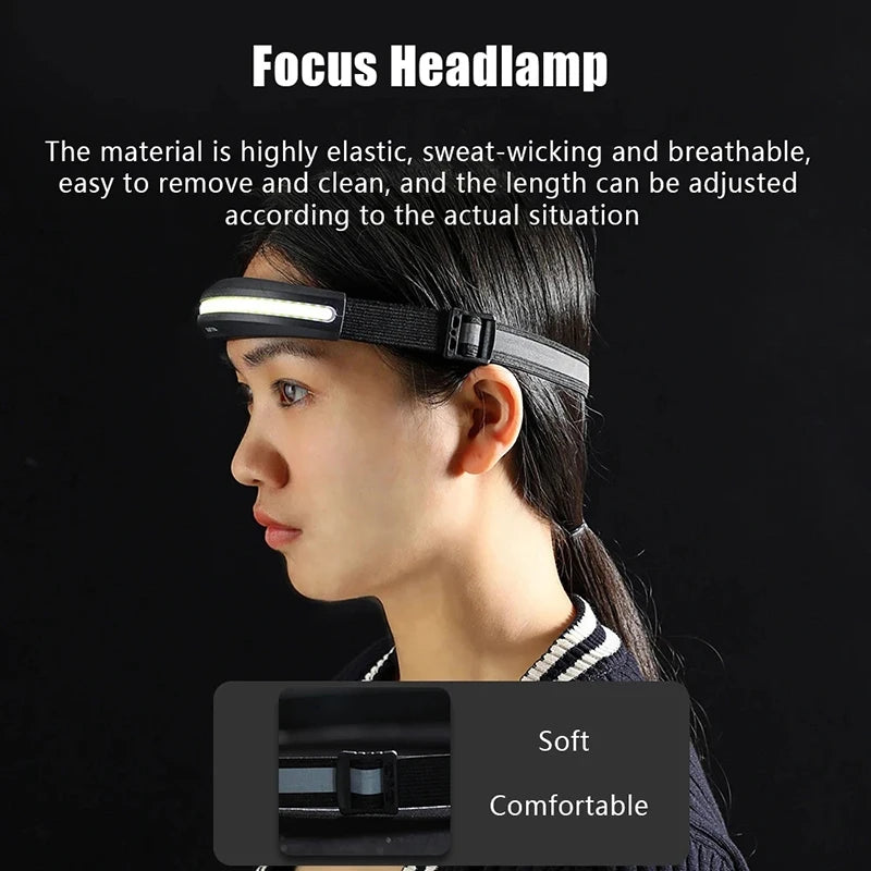 Hemasa Powerful Portable COB Headlamp USB Rechargeable Red and White Light Work Light Outdoor Camping Fishing Floodlight Headlight