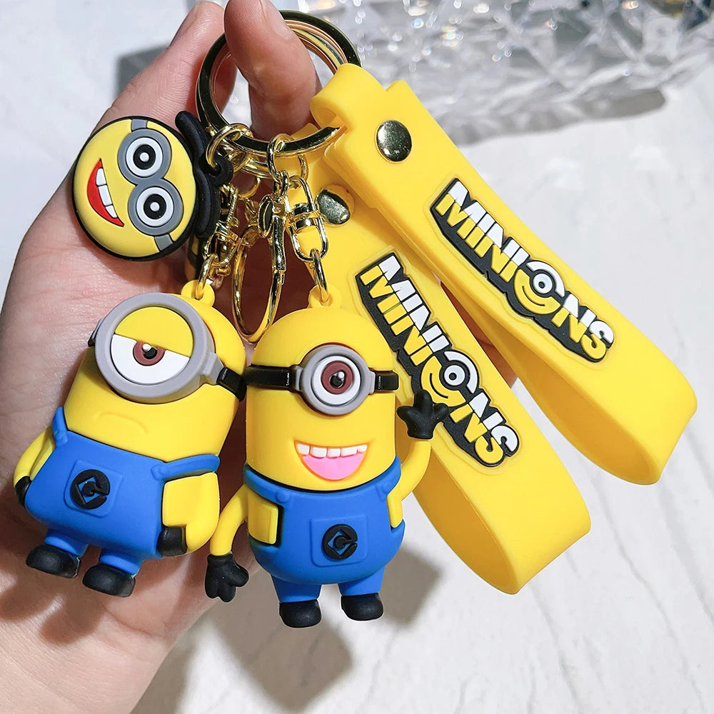 Kawaii Minions Keychain Cartoon Toys Model Silicone Pendant Keyring Cosplay Chinese Zodiac Car Backpack Key Holder Accessories
