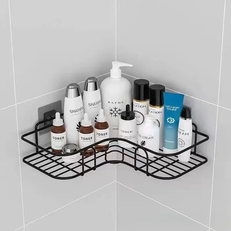 Hemasa Bathroom Shelf Wall Mounted Corner Storage Shelves Shampoo Holder Cosmetic Rack Iron Shower Drain Basket Bathroom Organizer
