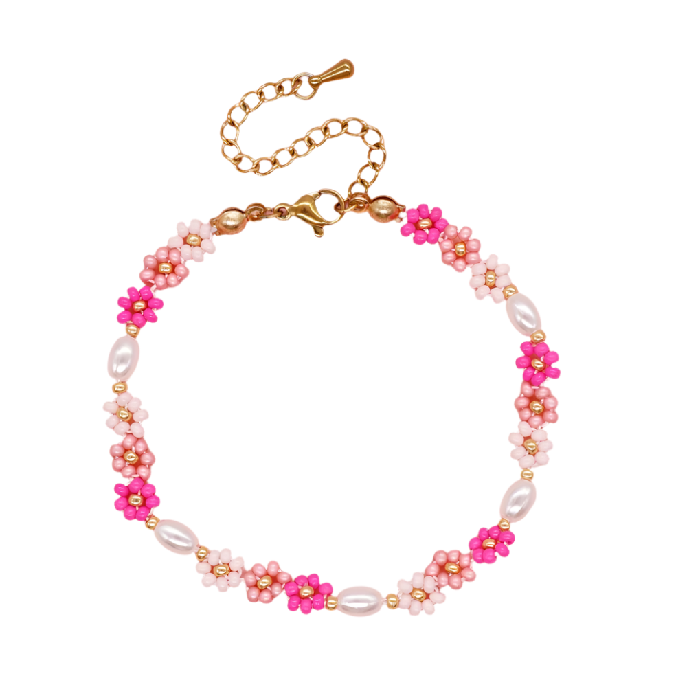 Hemasa Adjustable Stainless Steel Charm Flowers Beads  Bracelet  for Women /Girls