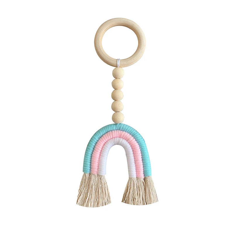 Handmade Woven Cotton Rope Rainbow Decoration Natural Wooden Bead Tassels Garland String Wall Hanging Ornament Home Decoration