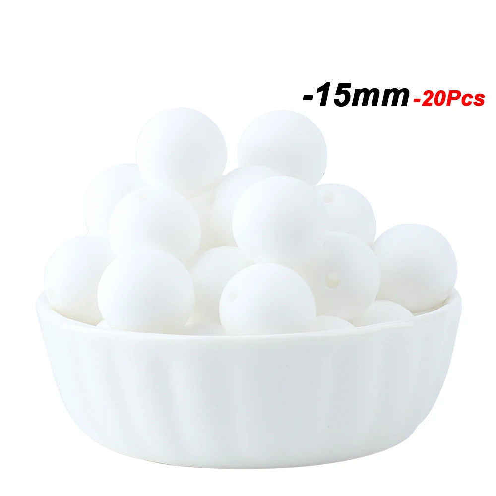 20pcs 15mm Baby Round Silicone Beads Food Grade DIY Teethers Toys Nipple Holder Pacifier Chain BPA Free Silicone Teething Beads