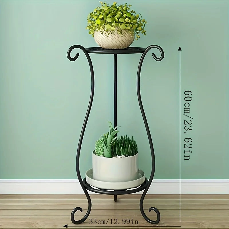 Tejesa  Double-Layered Metal Flower Rack Stand - Multi-Layer Floor Standing Plant Display with Modern European Style for