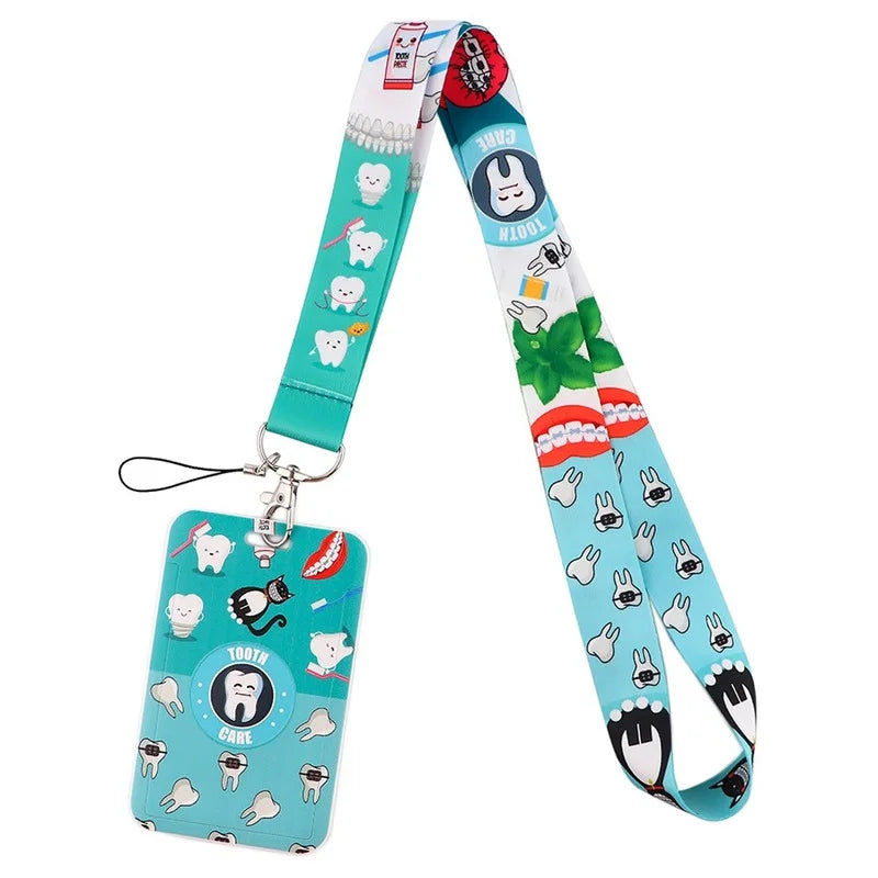 Dentist Doctor Nurse Cartoon Credential Neck Strap Lanyards Keychain ID Card Pass Hang Rope Lariat Key Chain Ring Badge Holder