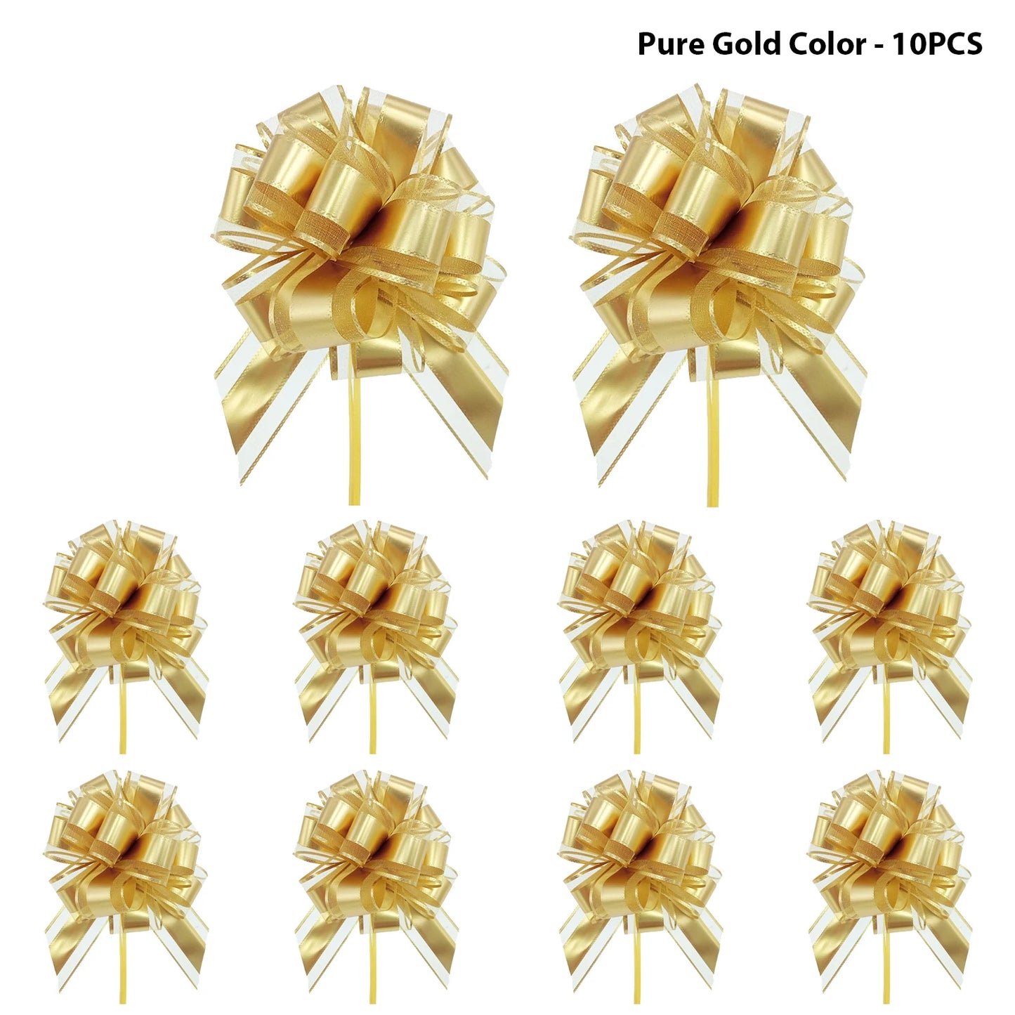 10PCS Pull Bow Large 6 Inch Organza Gift Wrapping Pull String Bows with Ribbon for Easter Presents Wedding Gift Basket Wrapping