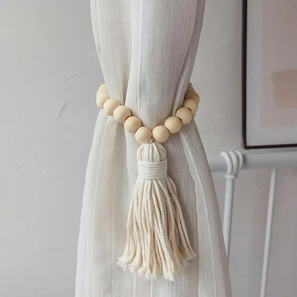 Curtain Tieback Braided Bohemian Style Cotton Hand-Woven Rope Tie Backs Decorative Holdback for Home Beaded Widely Use Room Deco
