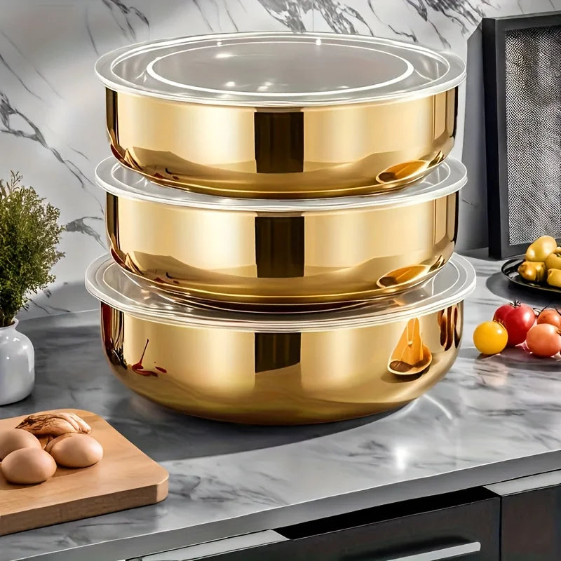 Tejesa 3-Piece Stainless Steel Mixing Bowls with Lids/ Commercial Deep Dough Mixer Bowls for Kitchen
