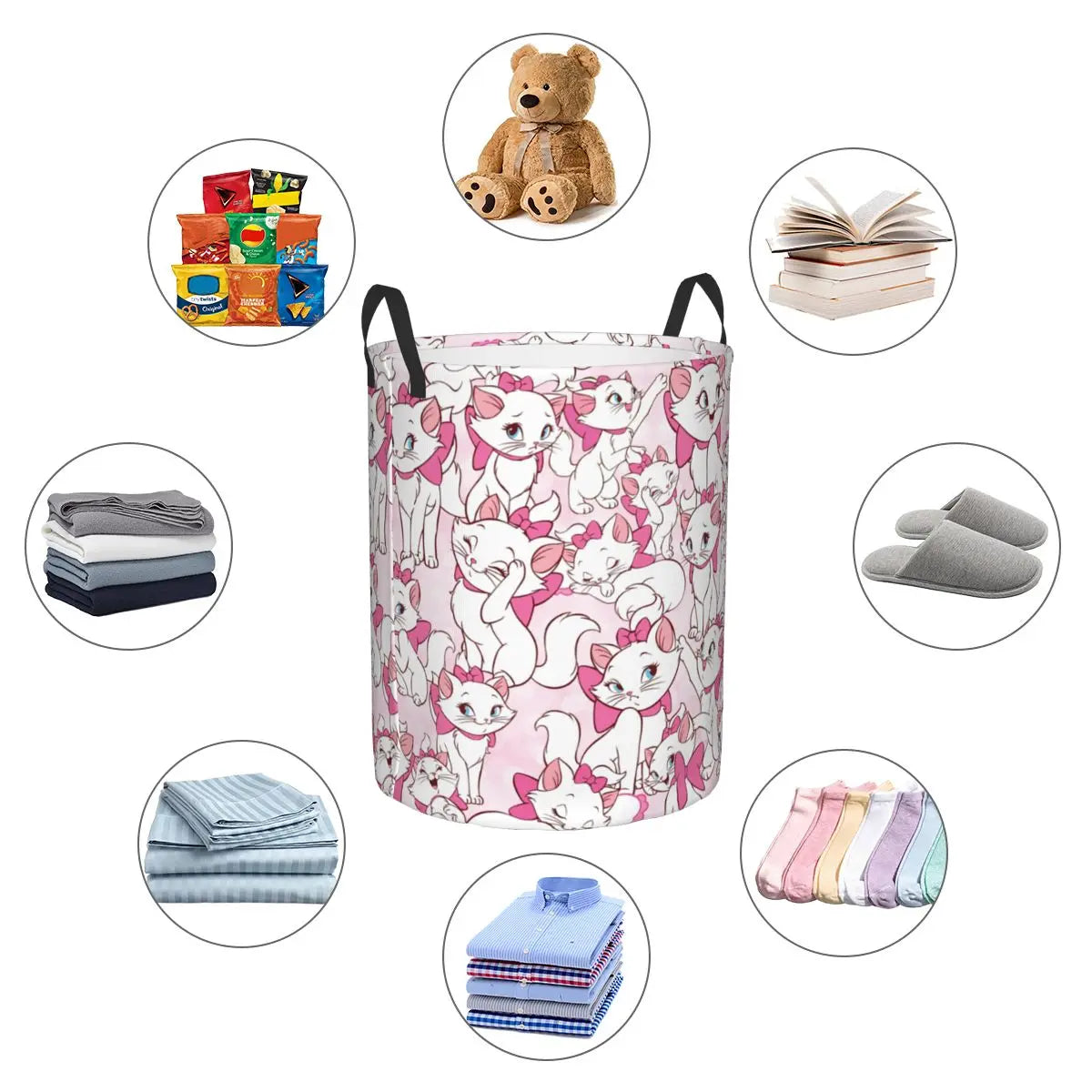 Hemasa Cats   On Pink Laundry Foldable Basket  for Toys / Clothes Hamper Storage Bin for Kids Nursery