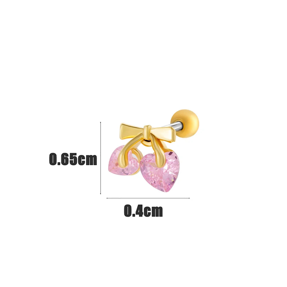 Tejesa Pink Crystal  Zirconia Cherry Stud Earrings For Women