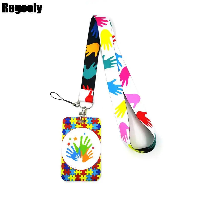 Autism Pattern Anime Lanyard Badge Holder ID Card Lanyards Mobile Phone Rope Key Lanyard Neck Straps Keychain Key Ring