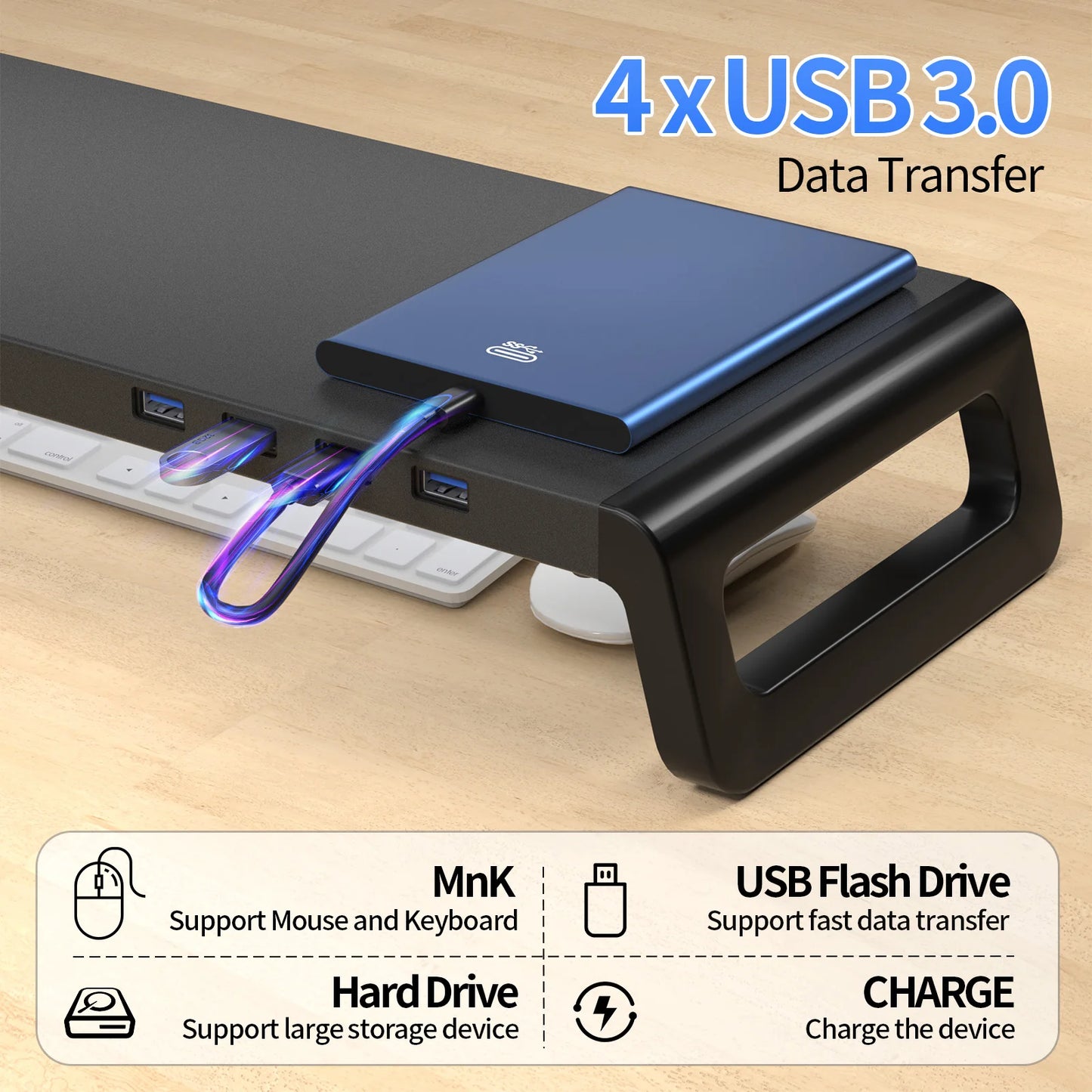 Monitor Stand Riser with or without USB3.0 Hub Laptop Computer Monitor Holder for Desk Aluminum ABS Lightweight Durable Rack