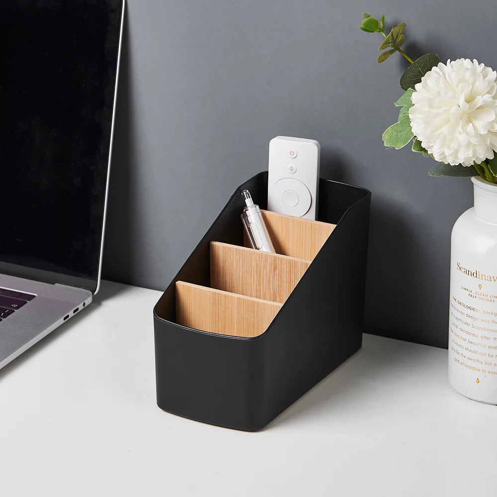 Multipurpose Desktop Storage Box TV Remote Holder  Wooden Table Organizer For Bedroom Living Room Household Detachable Partition