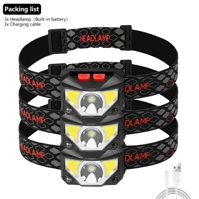 Hemasa LED Induction Headlamp Built in Battery USB Rechargeable Head Torch Outdoor Search Emergency Camping Fishing Lantern