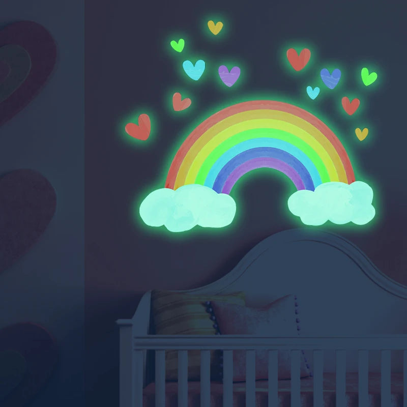 Hemasa Cartoon Rainbow Luminous Wall Stickers Glow In The Dark Cloud Heart DIY Wall Decal For Baby Kids Room Nursery Home Decorations