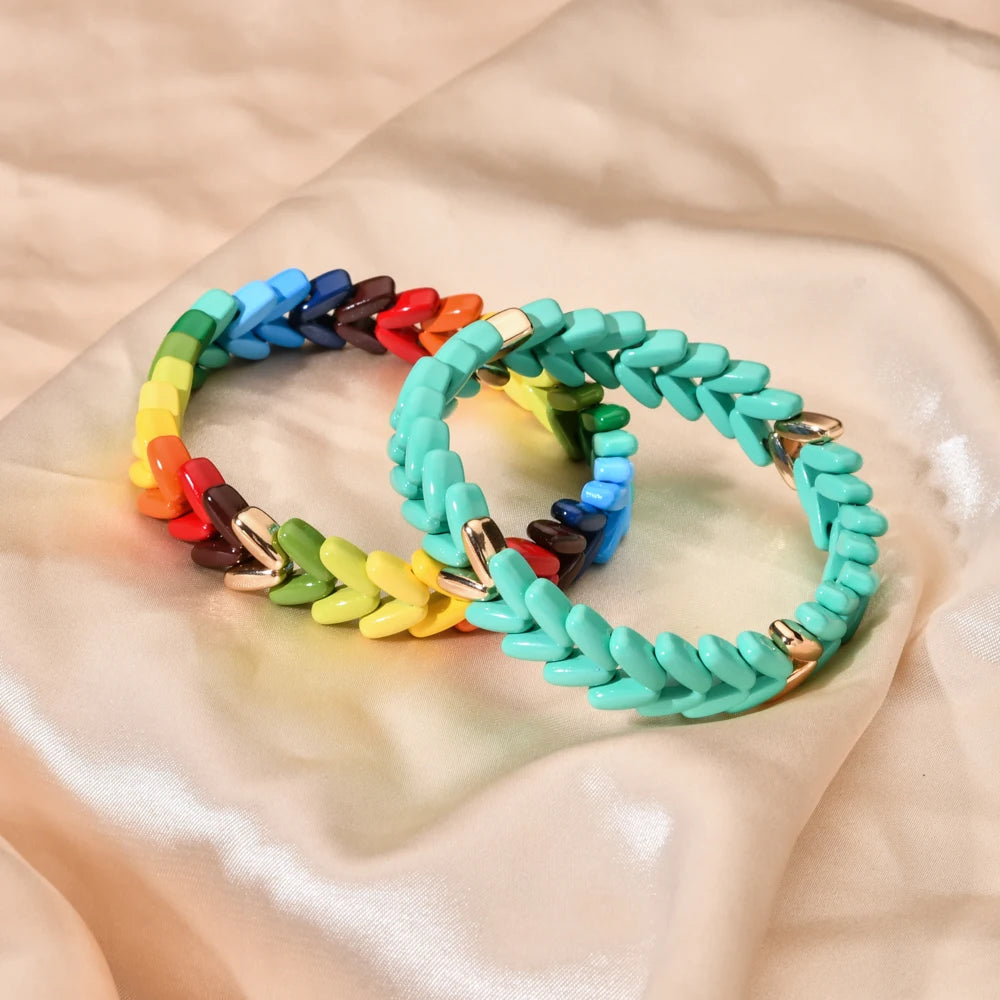 Hemasa Enamel Bohemian Tile Bead Elastic Bracelet for Women/Girls